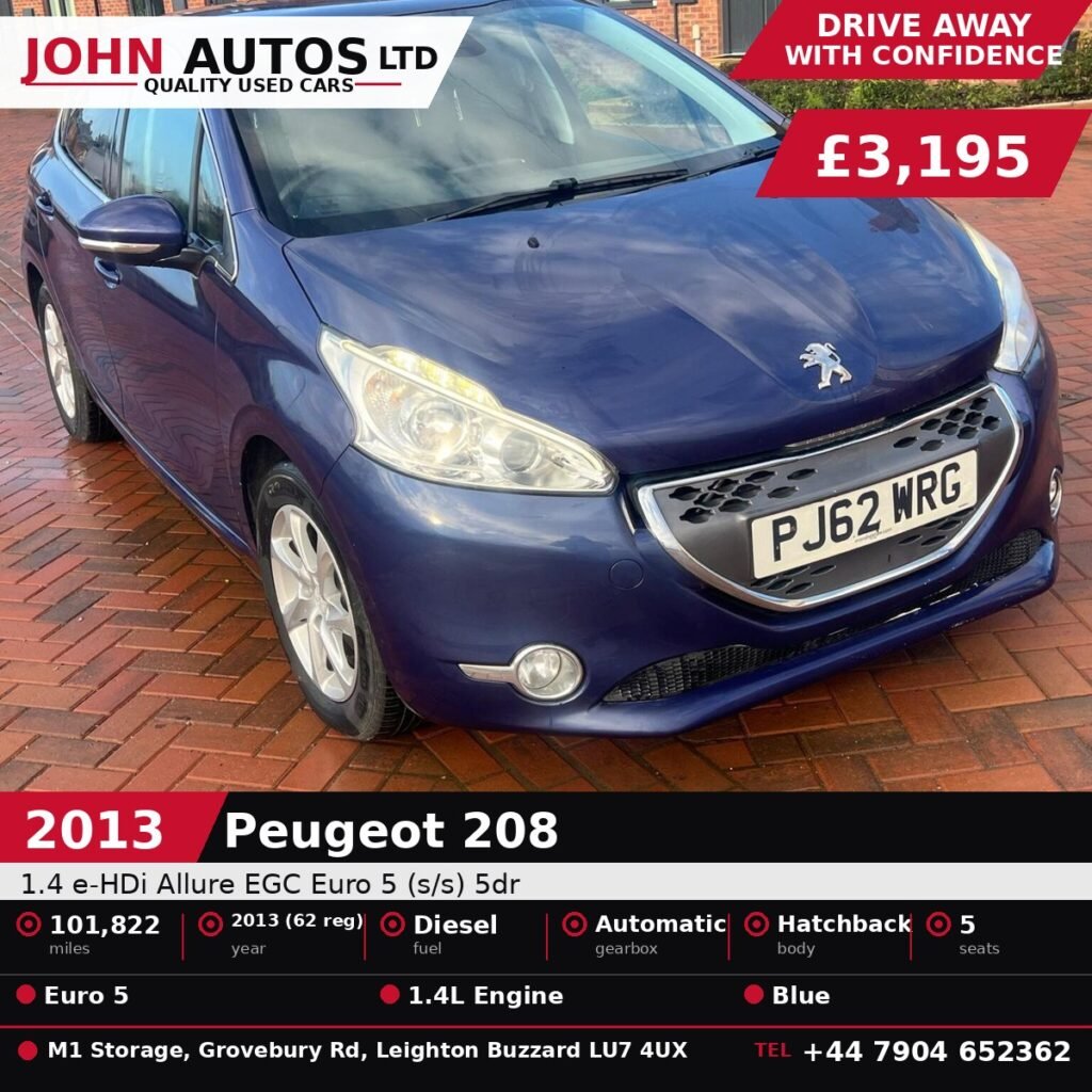 Peugeot 208 for sale in Leighton Buzzard - 2013 Peugeot 208 1.4 e-HDi Allure EGC Euro 5 (s/s) 5dr at John Autos Ltd