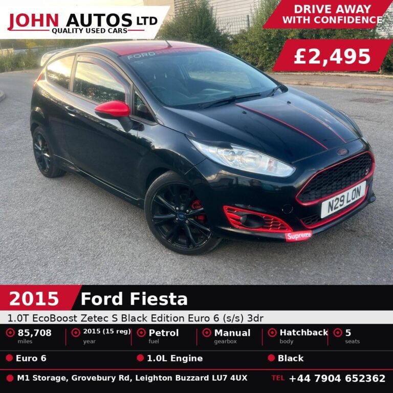 Fiesta Black Edition in Leighton Buzzard - 2015 Ford Fiesta 1.0T EcoBoost Zetec S Black Edition Euro 6 (s/s) 3dr at John Autos Ltd