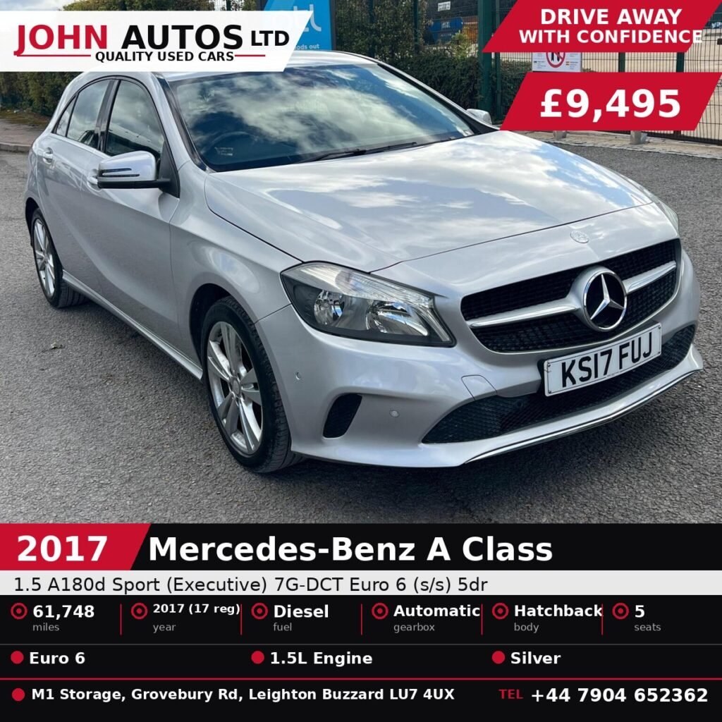 Mercedes A180d for sale in Leighton Buzzard - 2017 Mercedes-Benz A Class 1.5 A180d Sport (Executive) 7G-DCT Euro 6 (s/s) 5dr at John Autos Ltd